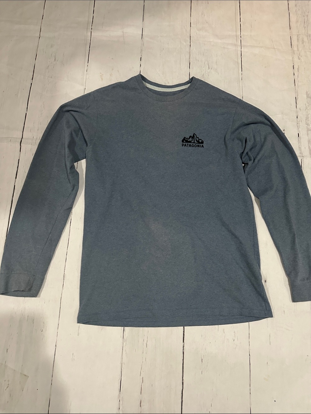 Patagonia Long Sleeve Crew Tee in heathered Slate Blue adult small